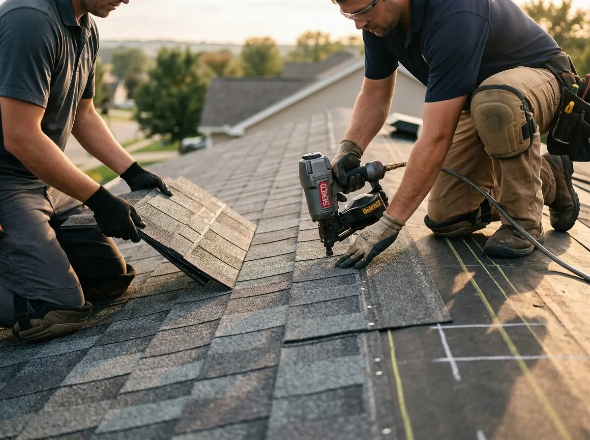 Professional roofer working on a residential roof in North Richland Hills
